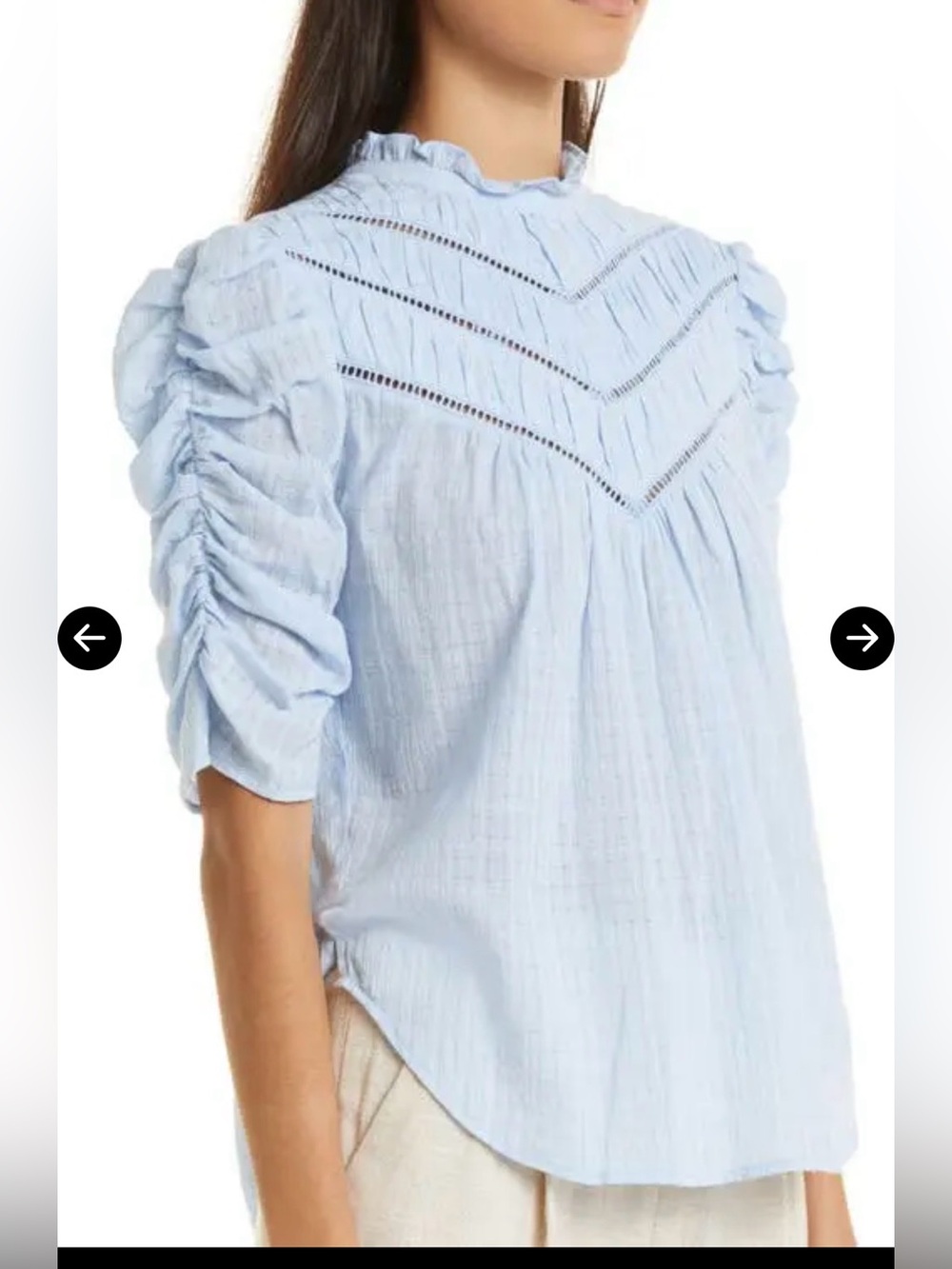 NWT Veronica Beard Blue Mist Cotton Ruffle Mock Neck Puff Sleeve Cottage Blouse